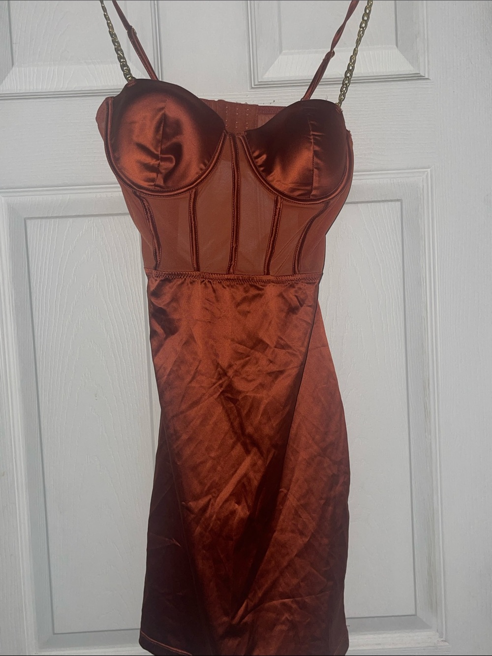 Fashion Nova Copper Satin Mini Dress
